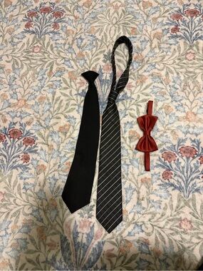 Men's Black Necktie and Burgundy Bow Tie Set - Classic Formal Accessories Bundle